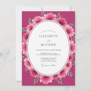 Magenta Ranunculus Eucalyptus Wedding Invitation