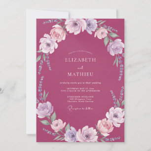 Magenta Ranunculus Wreath Wedding Invitation
