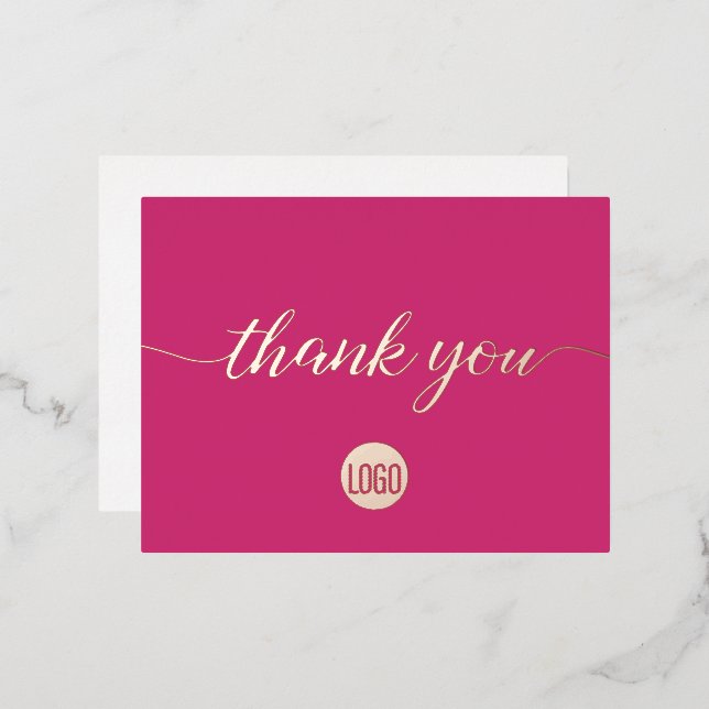 Magenta Real Rose gold foil Business Thank you Invitation Postcard (Front/Back)