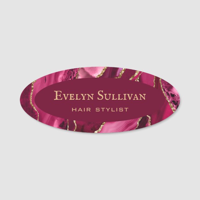 Magenta Red Agate Name Tag (Front)