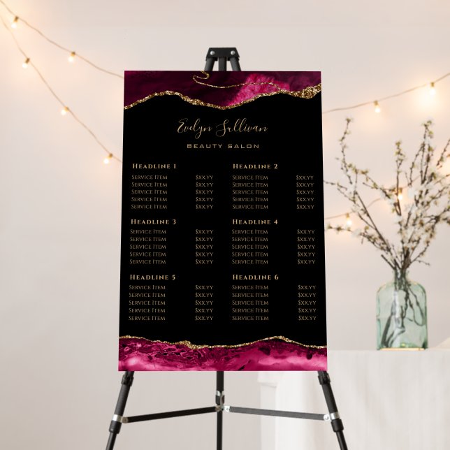 Magenta Red Agate Price List Foam Board (In Situ (Stand))