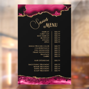 Magenta Red Agate Services Menu Window Cling