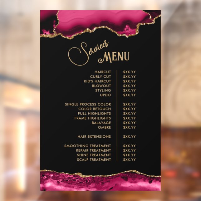Magenta Red Agate Services Menu Window Cling (Sheet 2)