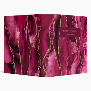 Magenta Red and Gold Agate Binder