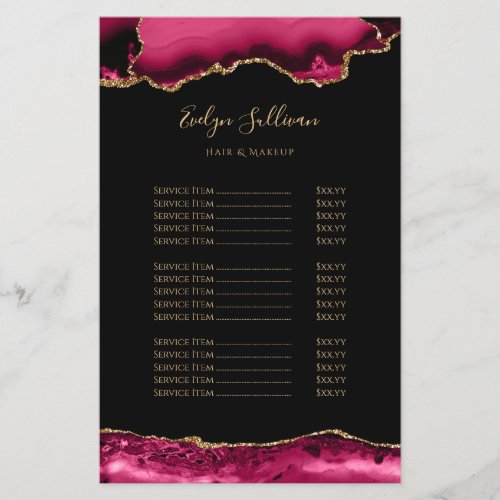 Magenta red and gold agate price list flyer