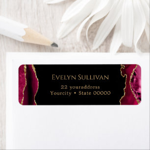 Magenta red and gold agate return address label