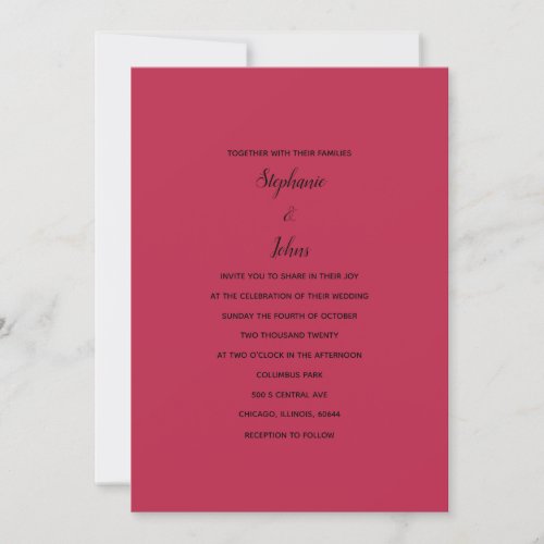 Magenta Red Black Minimal Colorful Bright Wedding Invitation