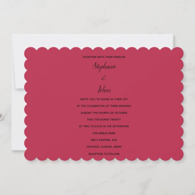 Magenta Red Black Minimal Colorful Trendy Wedding Invitation (Front)