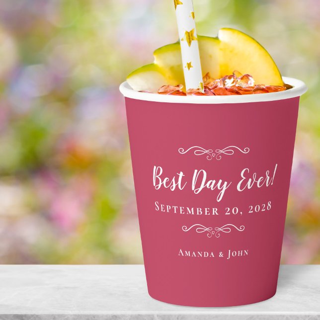 Magenta Red Elegant Weddings Best Day Ever Trendy Paper Cups (Creator Uploaded)