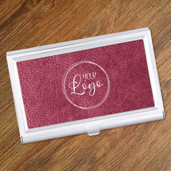Magenta Red Faux Leather Modern Business Logo Business Card Case by designs4you at Zazzle