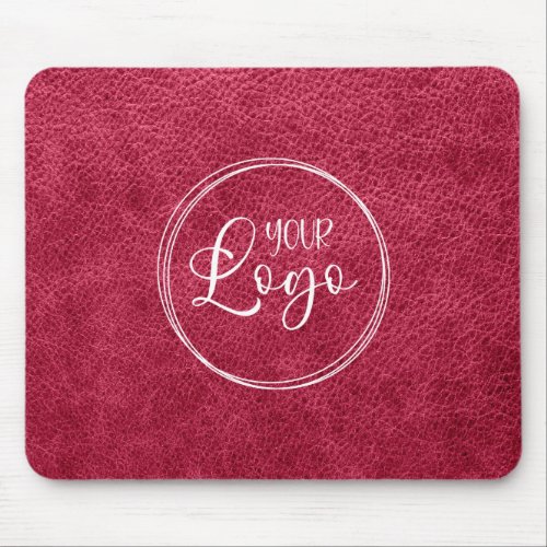 Magenta Red Faux Leather Modern Business Logo Mouse Pad