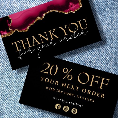 Magenta red gold agate thank you discount card