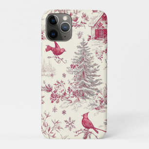 Magenta Red Green Christmas Toile Cream Winter iPhone 11 Pro Case