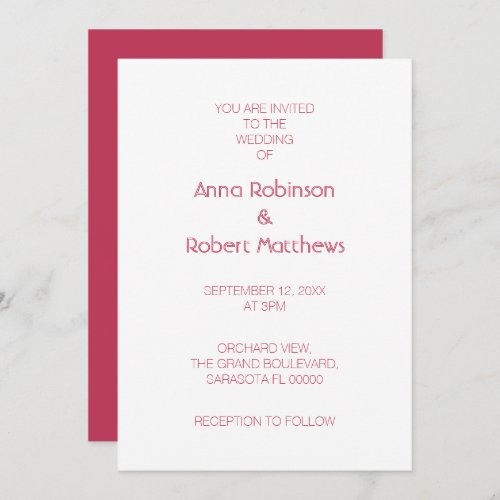 Magenta Red Minimalist Wedding Invitation