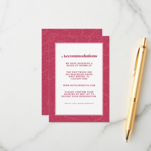  Magenta Red Modern Wedding Accommodation Detail Enclosure Card