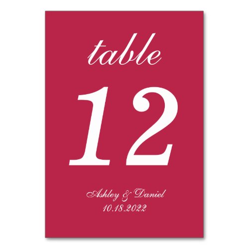 Magenta Red Modern Wedding Elegant Script Simple Table Number