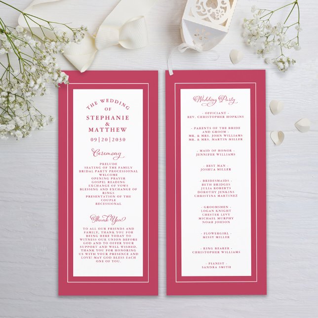 Magenta Red Wedding Service Ceremony Elegant Chic Program (Creator Uploaded)