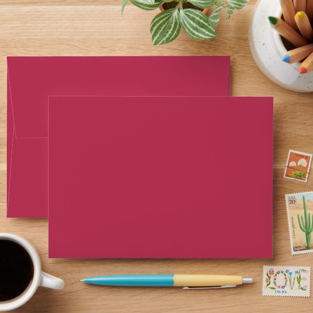 Magenta Red Wedding Simple Elegant Modern Trendy Envelope (Desk)