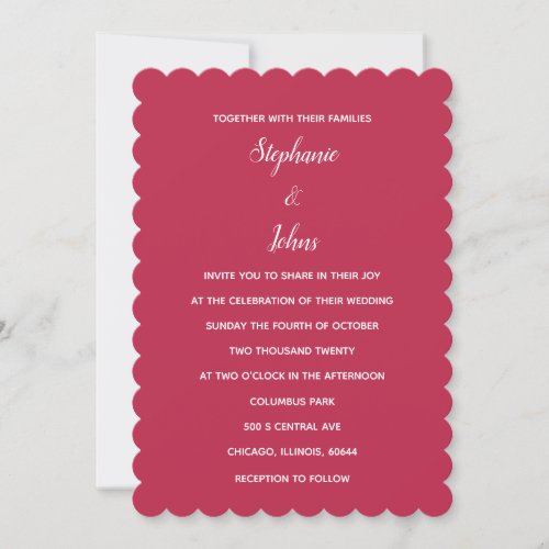 Magenta Red White Minimal Colorful Classic Wedding Invitation