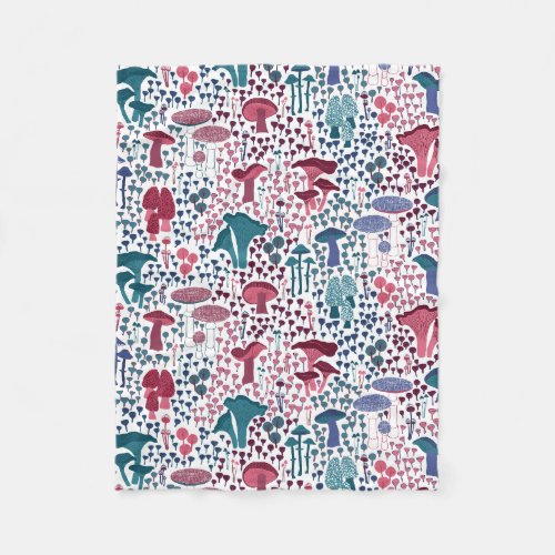 Magenta Retro Mushroom Fleece Blanket