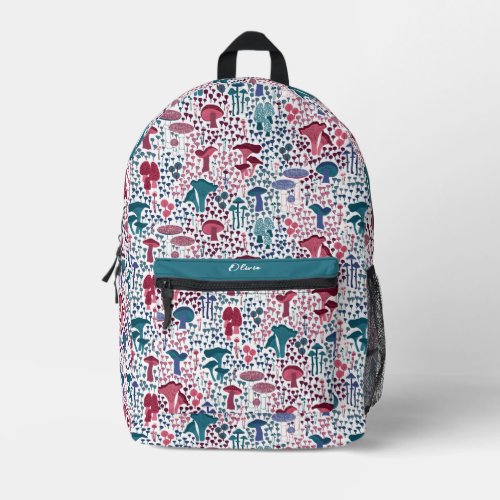 Magenta Retro Mushroom Printed Backpack