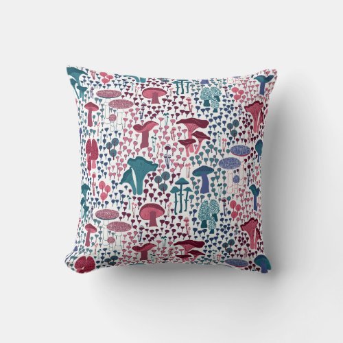 Magenta Retro Mushroom Throw Pillow