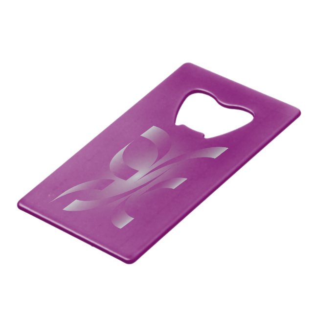 Magenta ribbons credit card bottle opener (Front Angled)