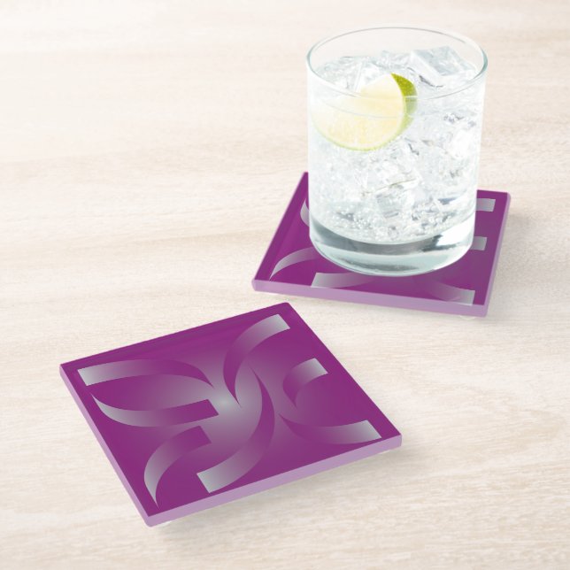 Magenta ribbons glass coaster (Angled)