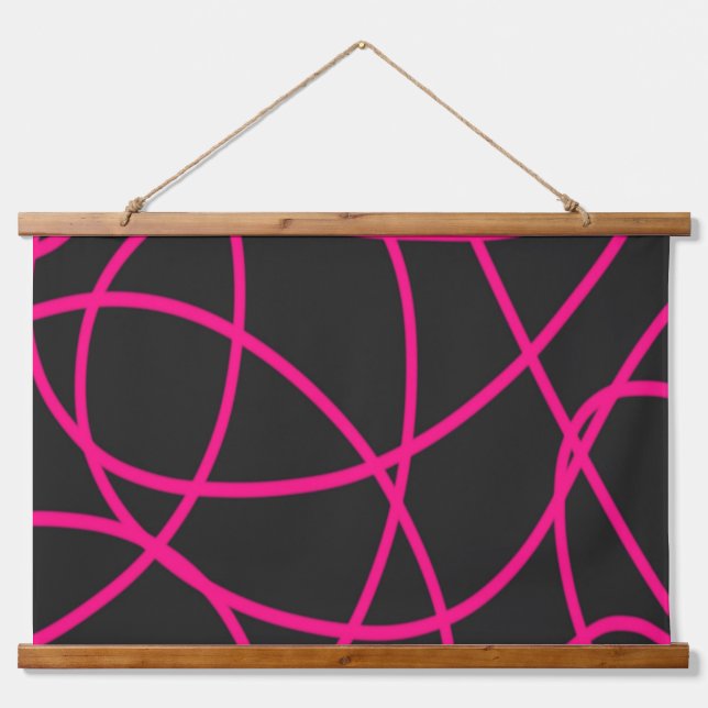 Magenta Ribbons on Black Hanging Tapestry (Front)