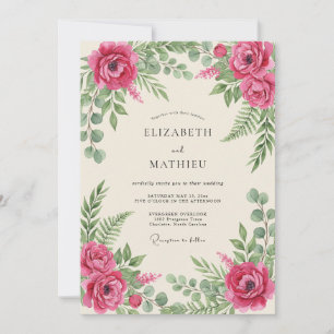 Magenta Romantic Botanical Wedding Invitation