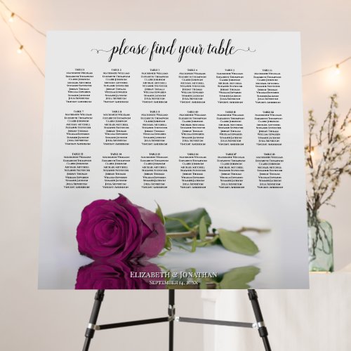 Magenta Rose 18 Table Wedding Seating Chart Foam Board