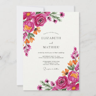 Magenta Rose Bloom Wedding Invitation