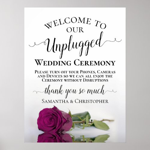Magenta Rose Chic Unplugged Wedding Ceremony Poster
