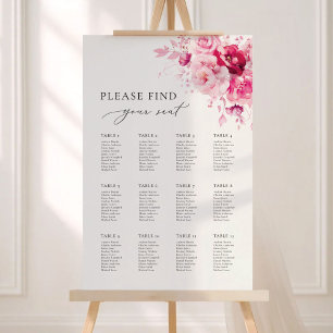 Magenta Rose Floral Wedding Seating Chart 24x36 Foam Board