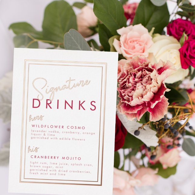 Magenta Rose Gold Foil Signature Drink Sign Foil Invitation (Creator Uploaded)