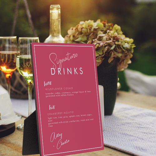 Magenta Rose Gold White Signature Drink Sign Plaque