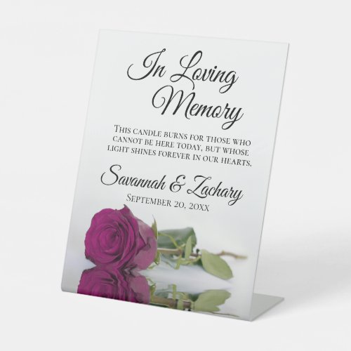 Magenta Rose In Loving Memory Wedding Memorial Pedestal Sign