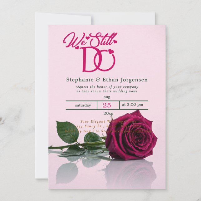 Magenta Rose Wedding Invitation Vow Renewal (Front)