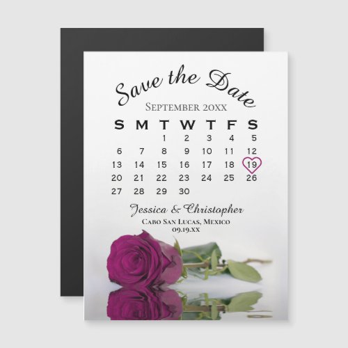 Magenta Rose Wedding Save the Date Calendar Magnet