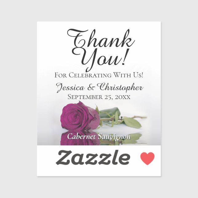 Magenta Rose Wedding Thank You Mini Bottle Label (Sheet)