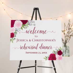 Magenta Roses Wedding Rehearsal Dinner Welcome Foam Board