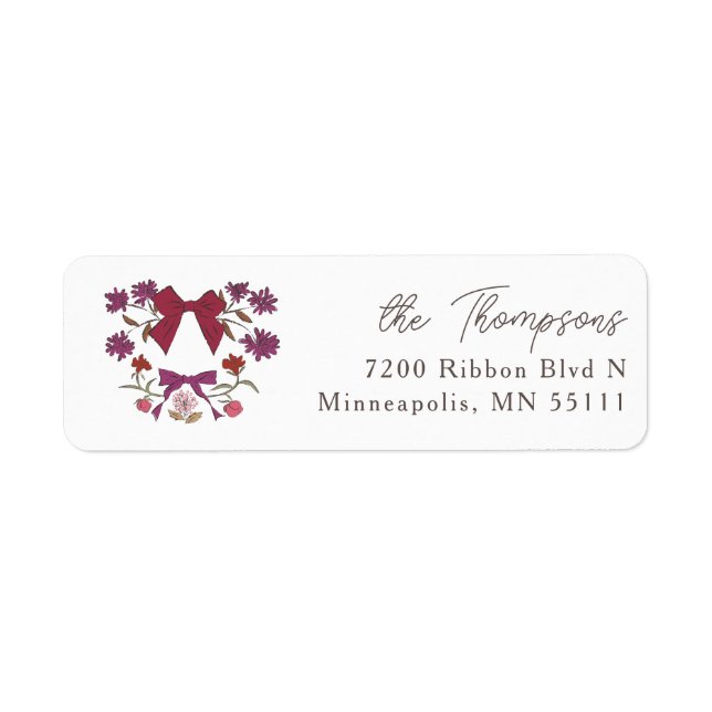 Magenta Rustic Bows and Blossoms Label (Front)