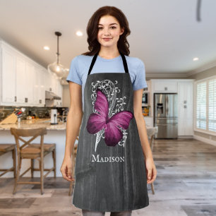 Magenta Rustic Butterfly Personalized Apron