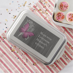 Magenta Rustic Butterfly Personalized Cake Pan