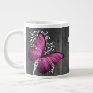 Magenta Rustic Butterfly Personalized Giant Coffee Mug