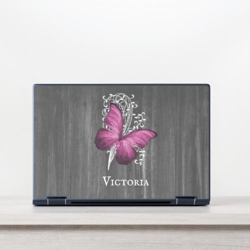 Magenta Rustic Butterfly Personalized HP Laptop Skin