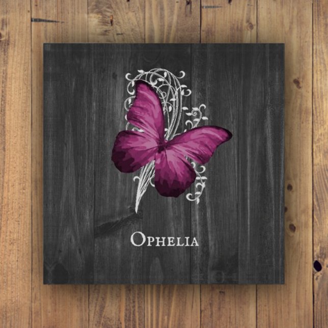Magenta Rustic Butterfly Personalized Paperweight (Magenta Rustic Butterfly Personalized Paperweight)