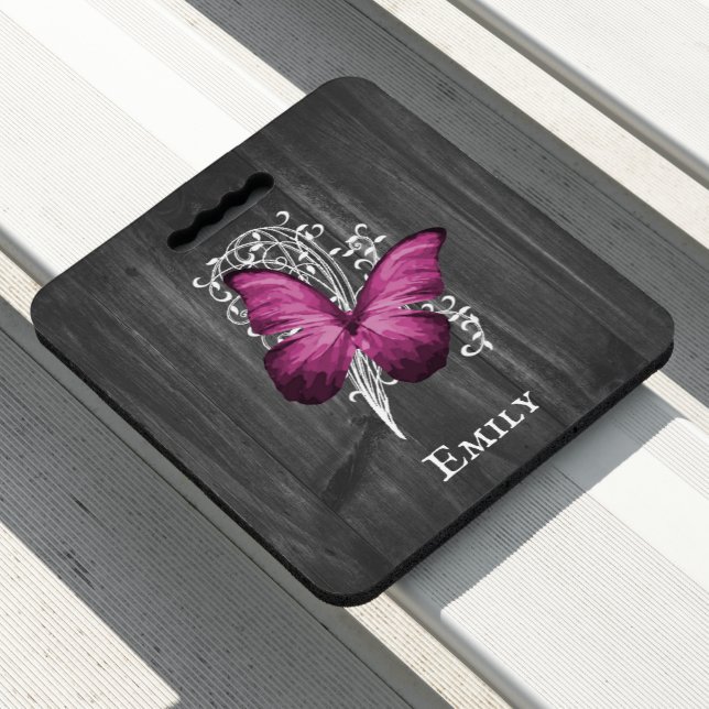 Magenta Rustic Butterfly Personalized Seat Cushion (In Situ)