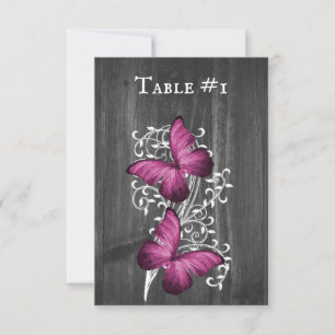 Magenta Rustic Butterfly Wedding Table Card