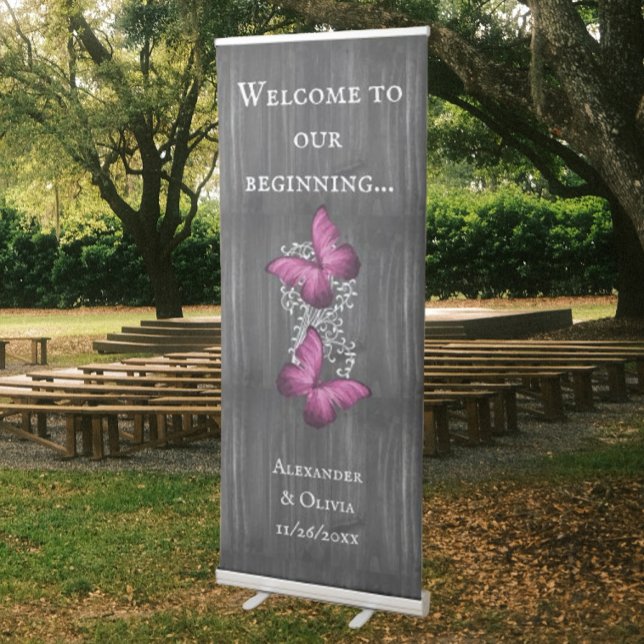Magenta Rustic Butterfly Wedding Welcome Banner (Magenta Rustic Butterfly Wedding Welcome Banner)
